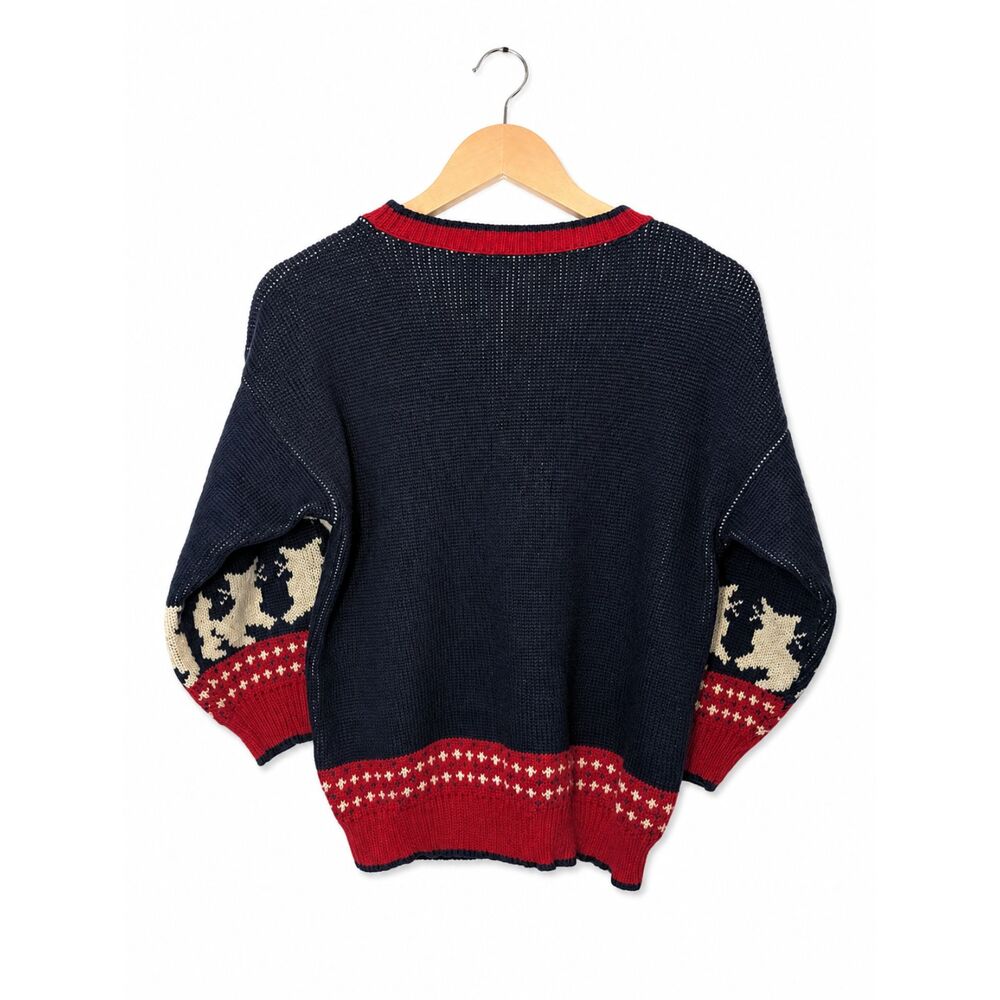 Vintage Navy & Red Cat Lover's Novelty Knit Sweater Cottagecore Grandmacore - Picture 2 of 8